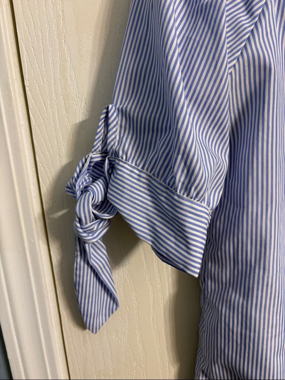J for Justify Light Blue and White Striped Off-Shoulder Tie-Sleeve Top - Picture 4 of 8